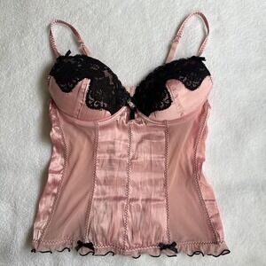 vintage euro coachella summer baby pink and black corset top with lace
